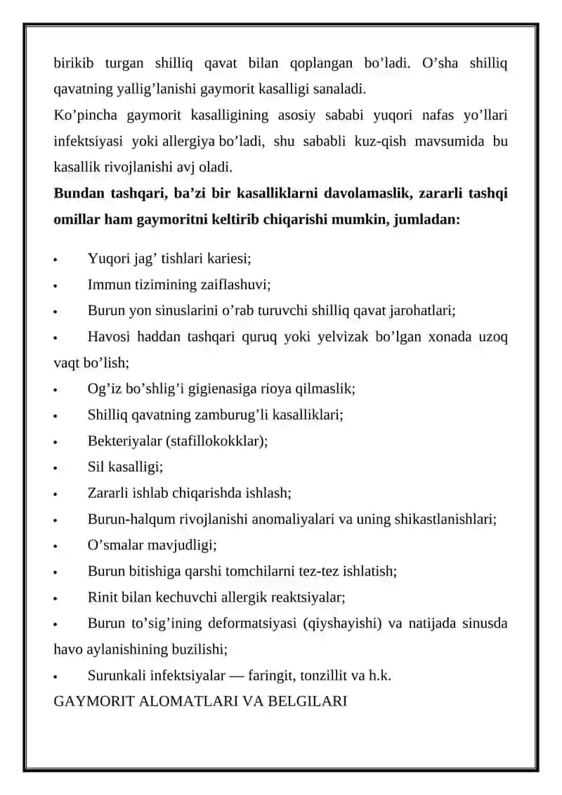 GAYMORIT KASALLIGINI O'RGANISH VA DAVOLASH 2