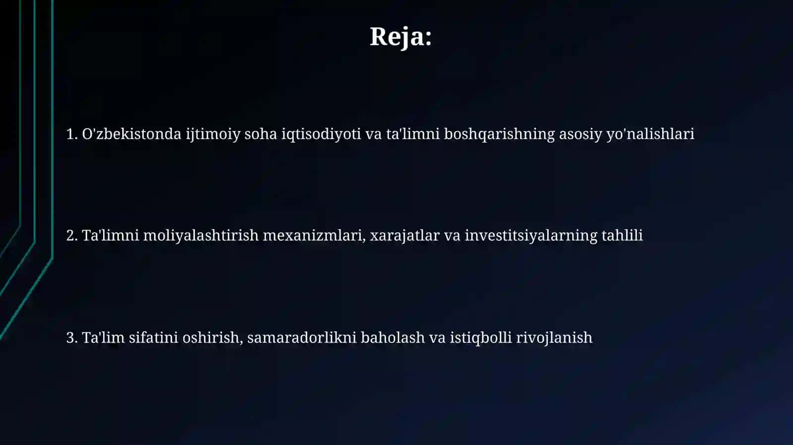 Ta'limni moliyalashtirish mexanizmlari, xarajatlar va investitsiyalarning tahlili 2