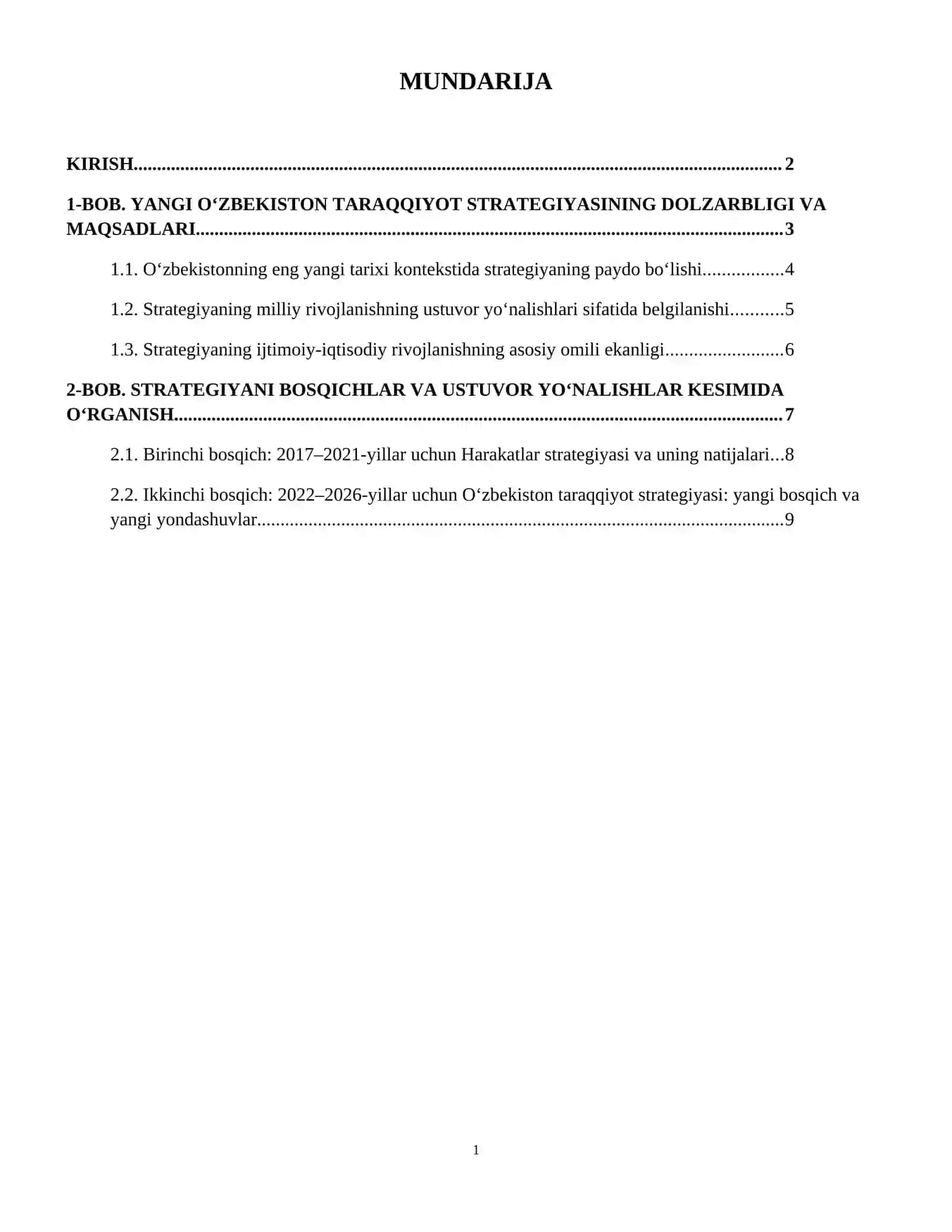 Yangi Oʻzbekiston Taraqqiyot strategiyasining asosiy mazmuni 2