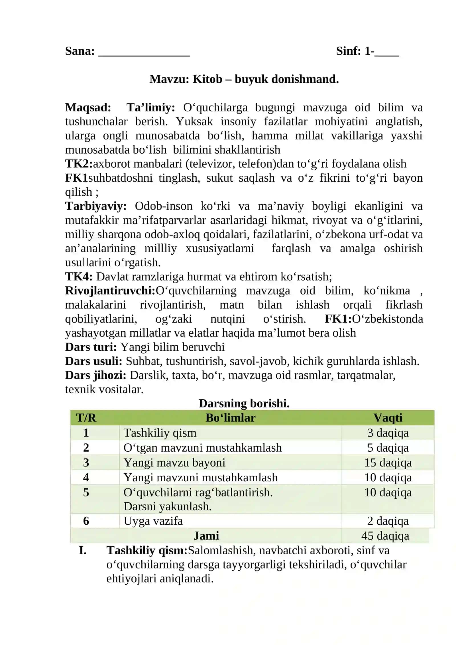 1-sinf o'qish fanidan Buyuk donishmand dars ishlanmasi 3-chorak uchun 2
