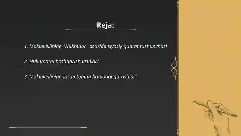 Makiavellining "xukmdor" asari boyicha 2