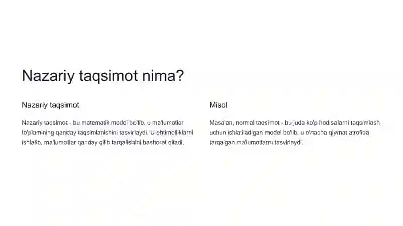 Tajribaviy taqsimotni nazariy taqsimot bilan taqqoslash 2