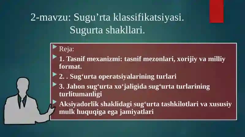 Sugu’rta klassifikatsiyasi. Sugurta shakllari 2