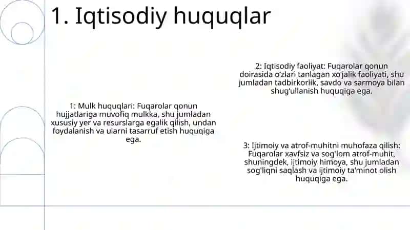 O‘Zbekiston Respublikasi Fuqarolarining Iqtisodiy, Ijtimoiy, Madaniy Va Ekologik Huquqlari 2