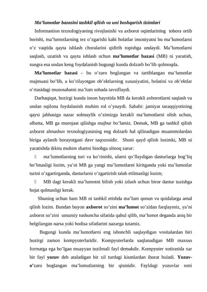 Ma’lumotlar bazasi (Information Database) 2