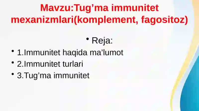 Tug’ma immunitet mexanizmlari(komplement, fagositoz) 2