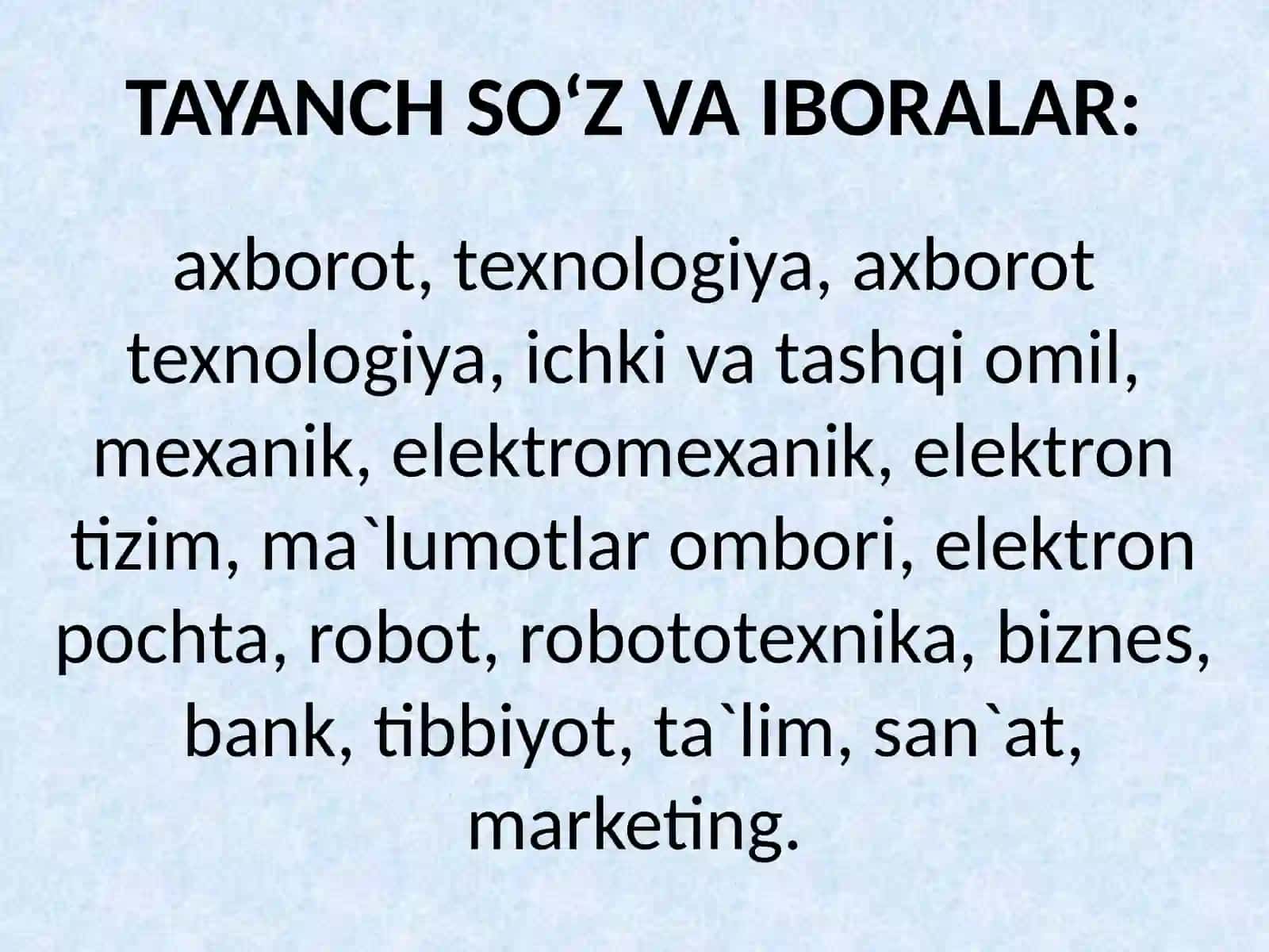 Sohada axborot texnologiyalari faniga kirish. Axborot kommunikatsion texnologiyalarining komponentalari 2