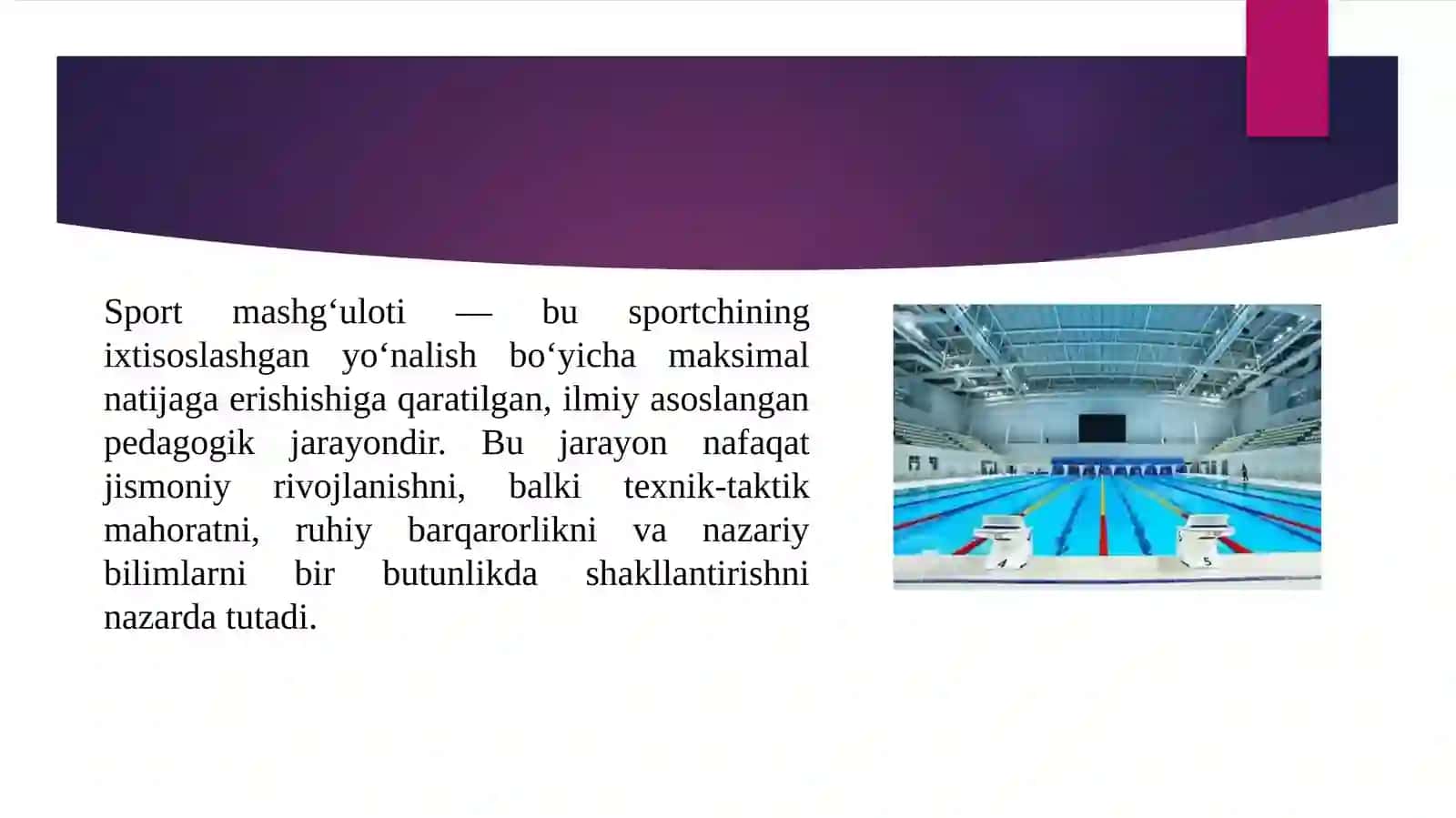 Sport mashg‘ulotlarining asosiy tomonlari mavzusida tayyorlagan 2