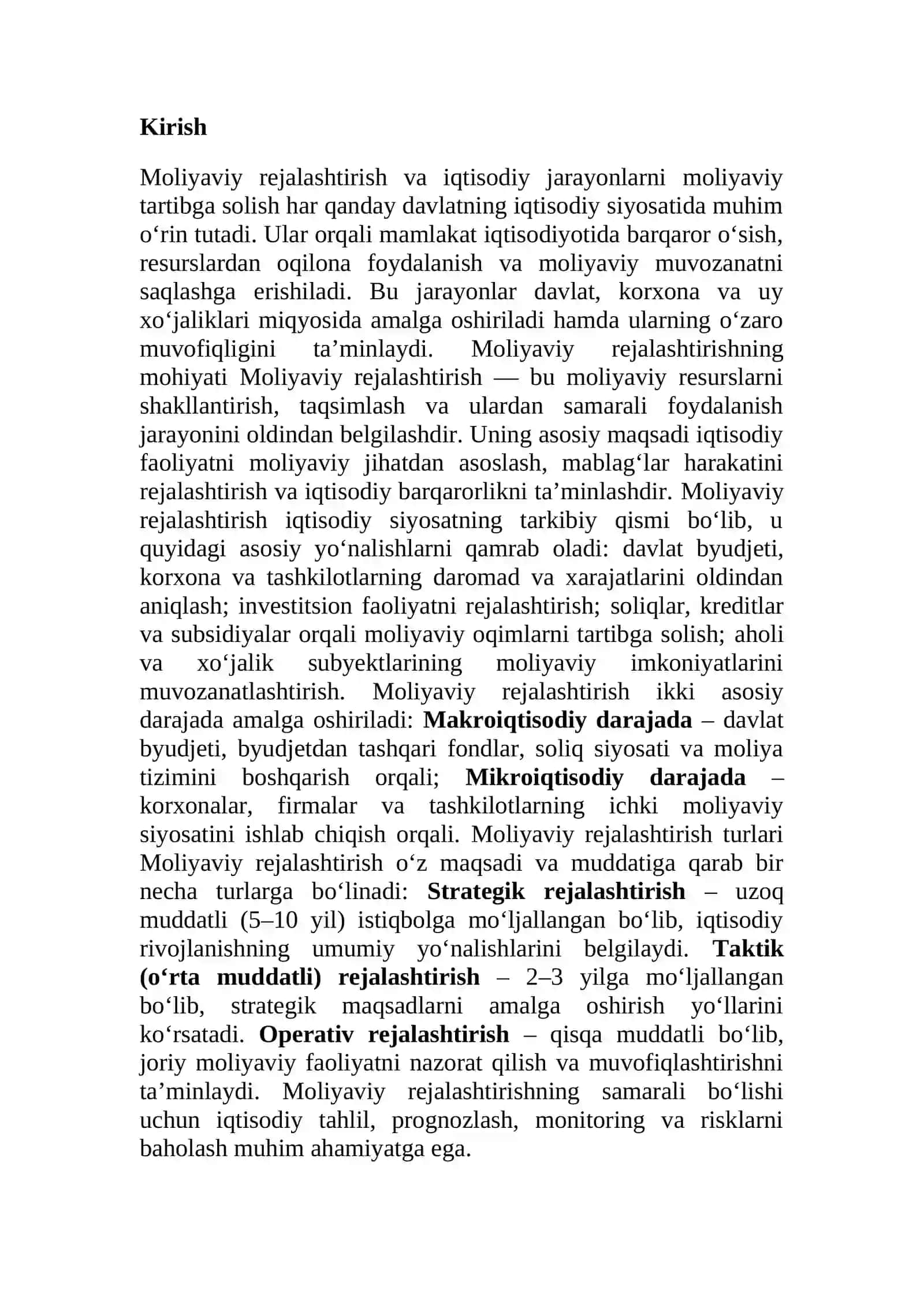 Moliyaviy rejalashtirish va iqtisodiy jarayonlarni moliyaviy tartibga solish 2