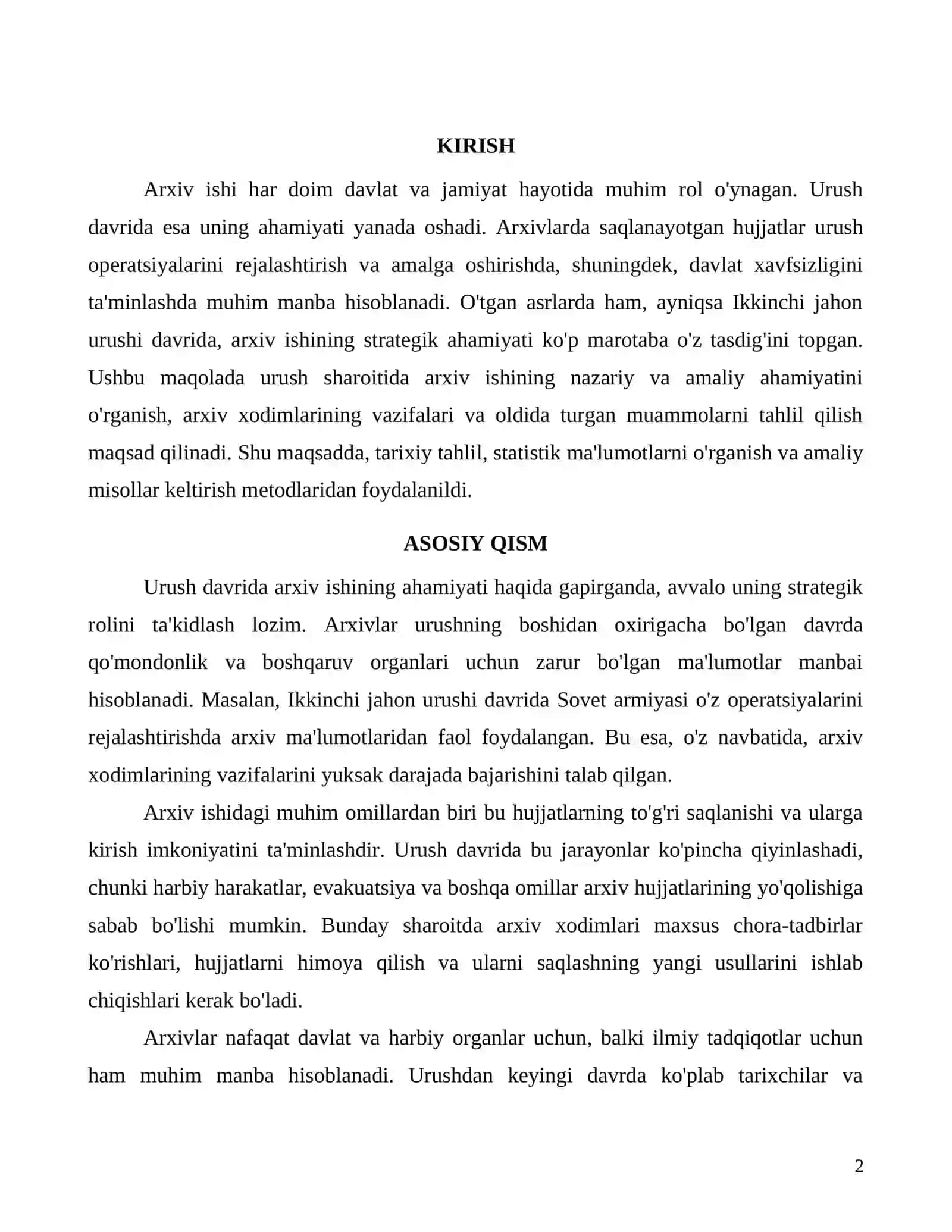 Urush davrida arxiv ishining strategik va amaliy ahamiyati 2