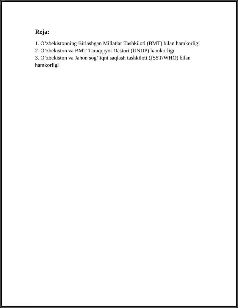 O‘ZBEKISTONNING XALQARO TASHKILOTLAR BILAN HAMKORLIK ALOQALARI 2