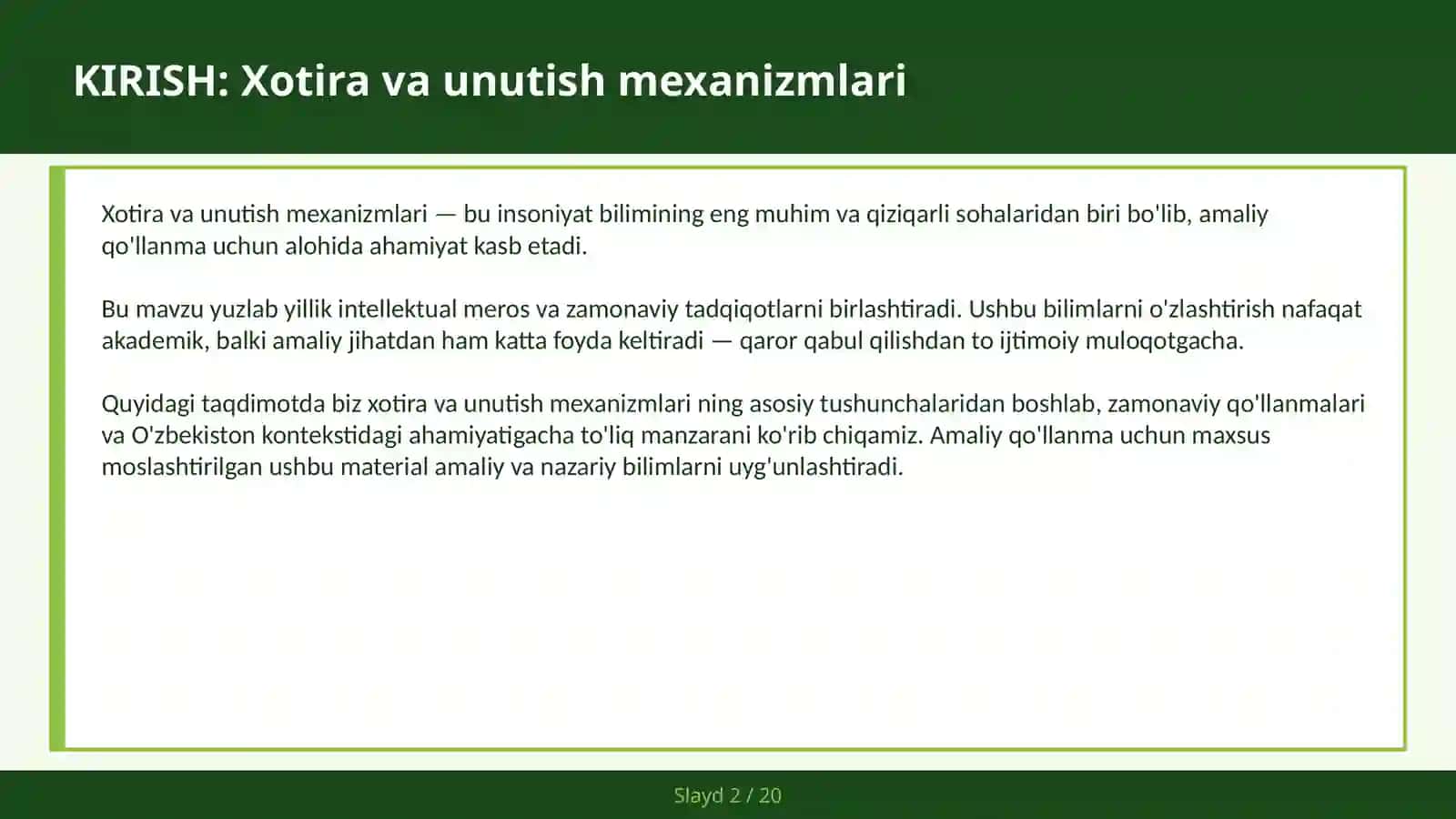 Xotira va unutish mexanizmlari 2