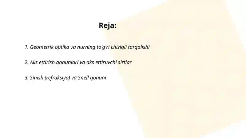Optik hodisalarni o'rganish 2