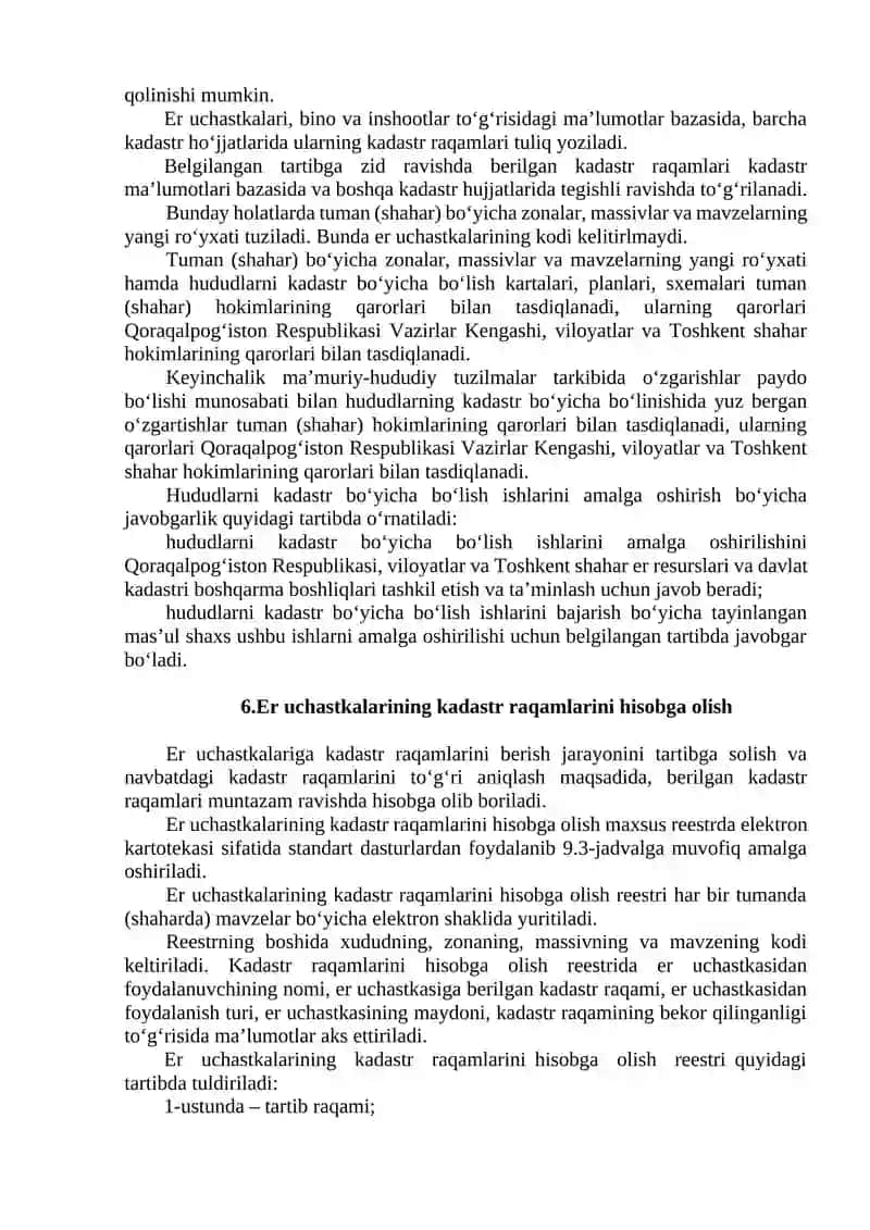 Kadastr raqamlari bo‘yicha bo‘lish materiallari 2