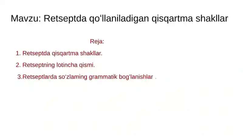 Retseptda qoʻllaniladigan qisqartma shakllar 2