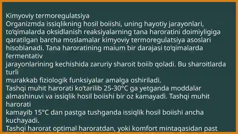 Kimyoviy Termoregulatsiya 2