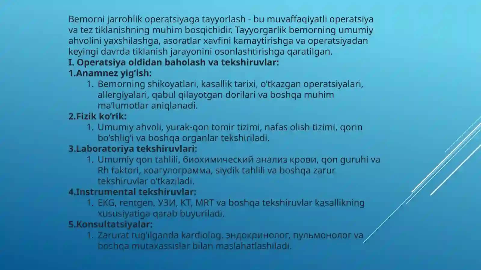 bemorlarni xirurgik operatsiyaga tayyorlash 2