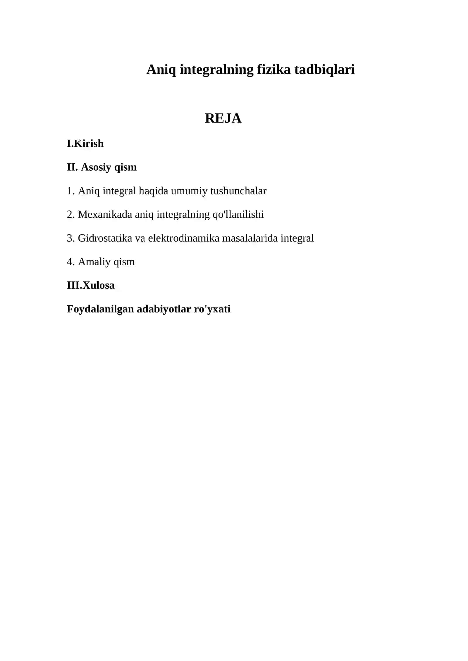 Aniq integralning fizika tadbiqlari 2