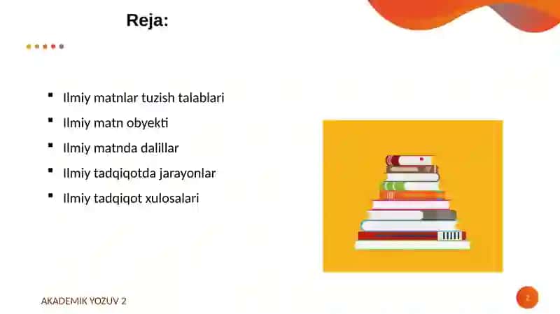 llmiy matnda dalillar, obyektlar, jarayonlar va xulosalarning berilishi 2