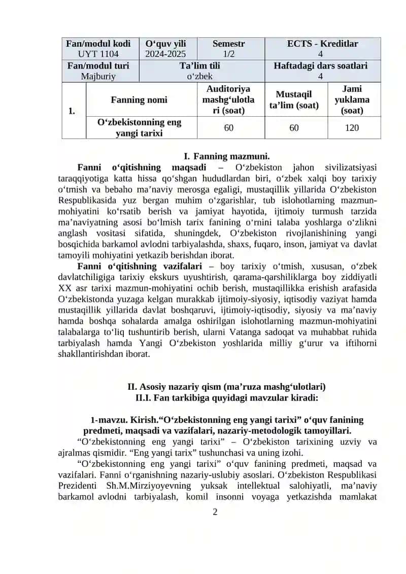 O‘zbekistonning eng yangi tarixi 2