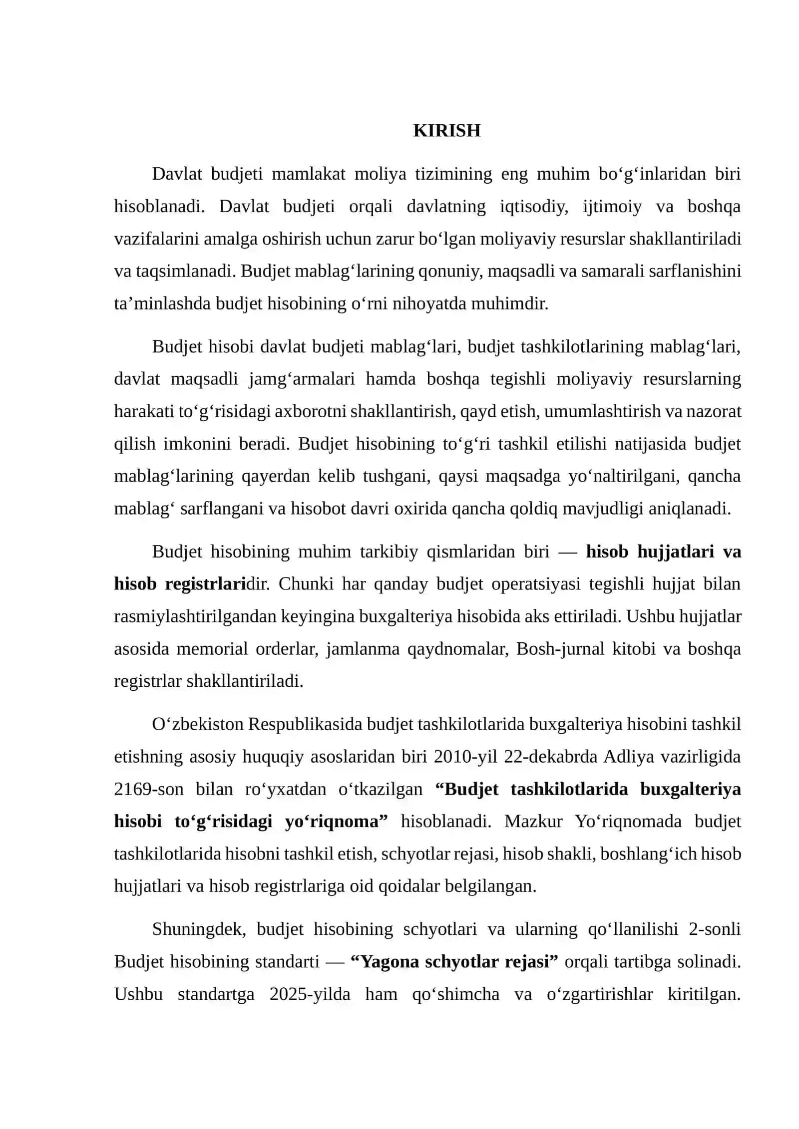 Davlat Budjeti va Davlat Maqsadli Jamg‘armalari Budjetining Ijrosi Bo‘yicha Budjet Hisobida Qo‘llaniladigan Hisob hujjatlari va Registrari 2