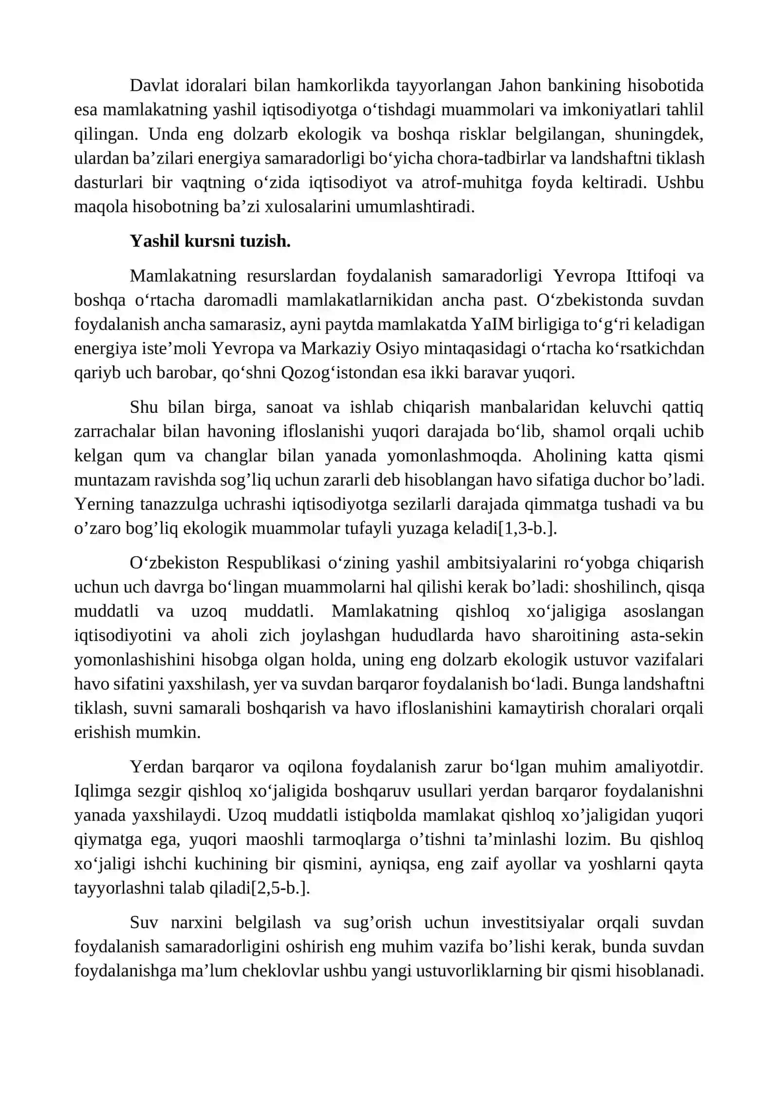O‘ZBEKISTONNING YASHIL IQTISODIYOTGA O‘TISHI: MUAMMOLAR VA IMKONIYATLAR 2