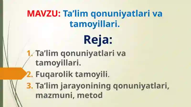 Umumiy pedagogika fanidagi tayyorlagan Ta'limoti 2