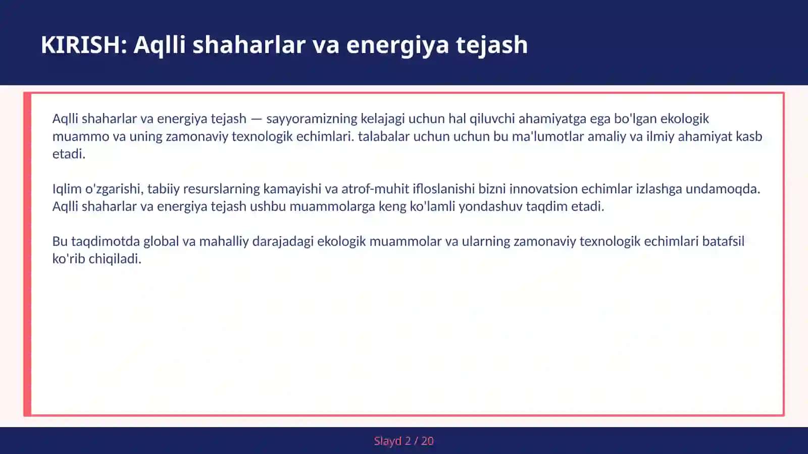 Aqlli shaharlar va energiya tejash 2