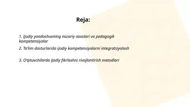 Pedagogik kompetensiyalarni shakillantirishda ijodiy yondoshuv 2