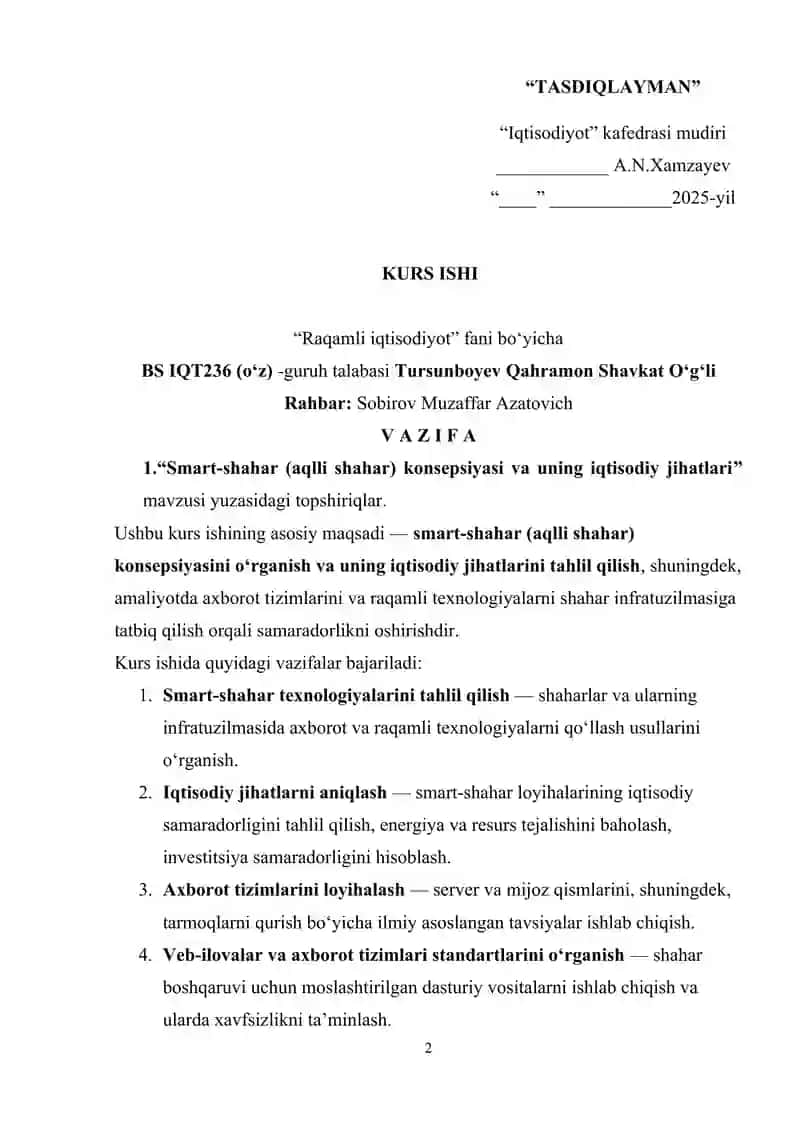 "SMART-SHAHAR (AQLLI SHAHAR) KONSEPSIYASI VA UNING IQTISODIY JIHATLARI" 2