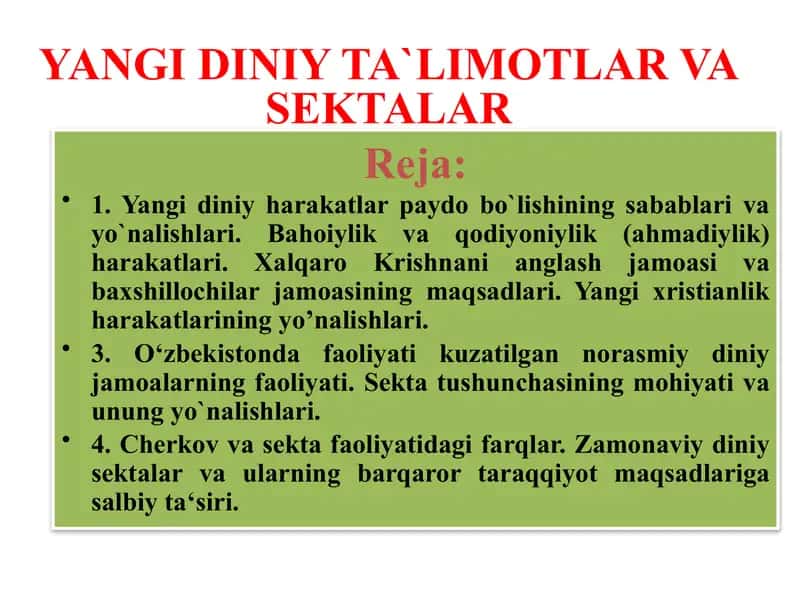 Yangi diniy ta'limotlar va sektalar 2