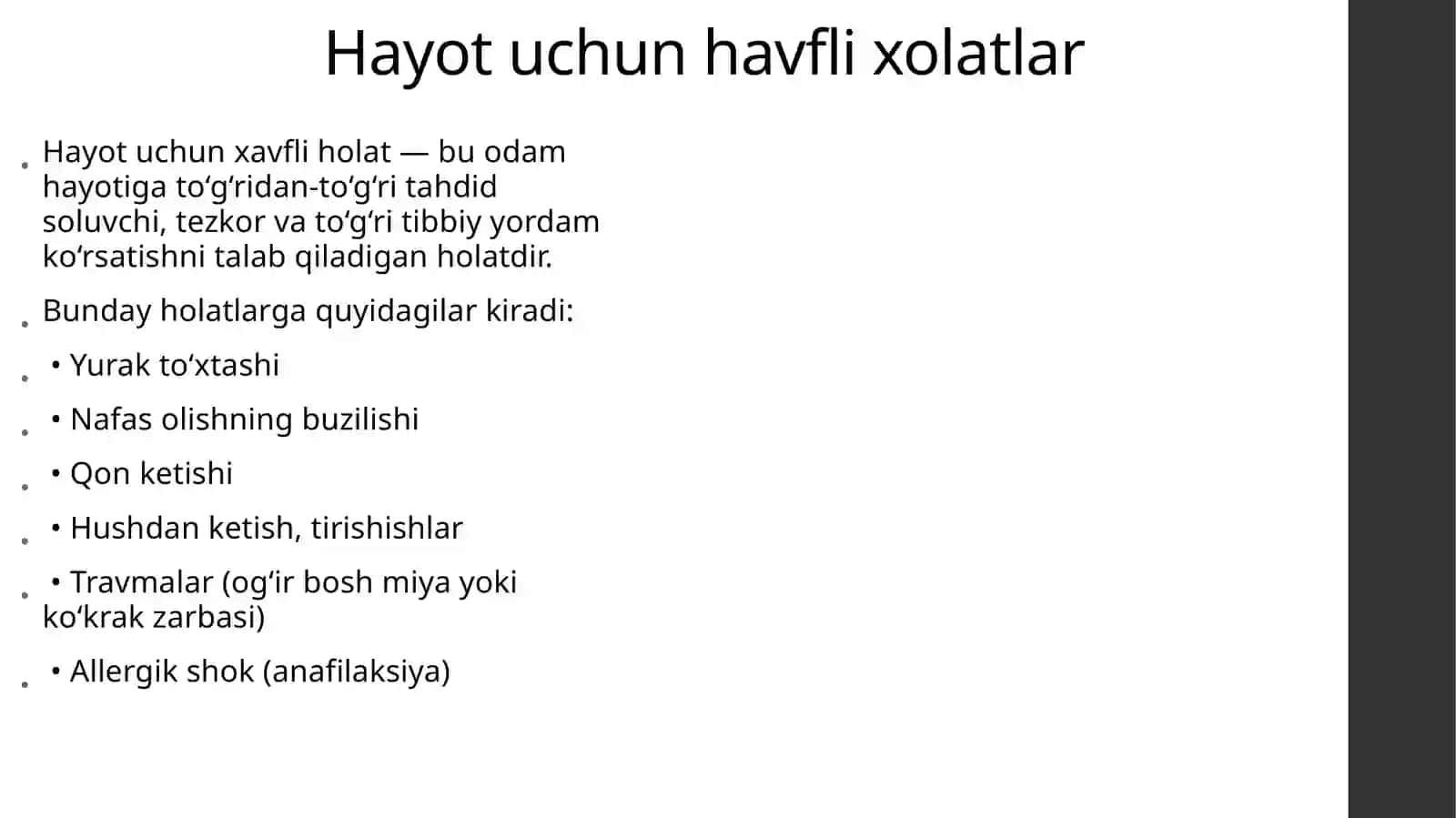 Shoshilinch holatlarda birinchi yordam koʻrsatish tartibi haqida 2