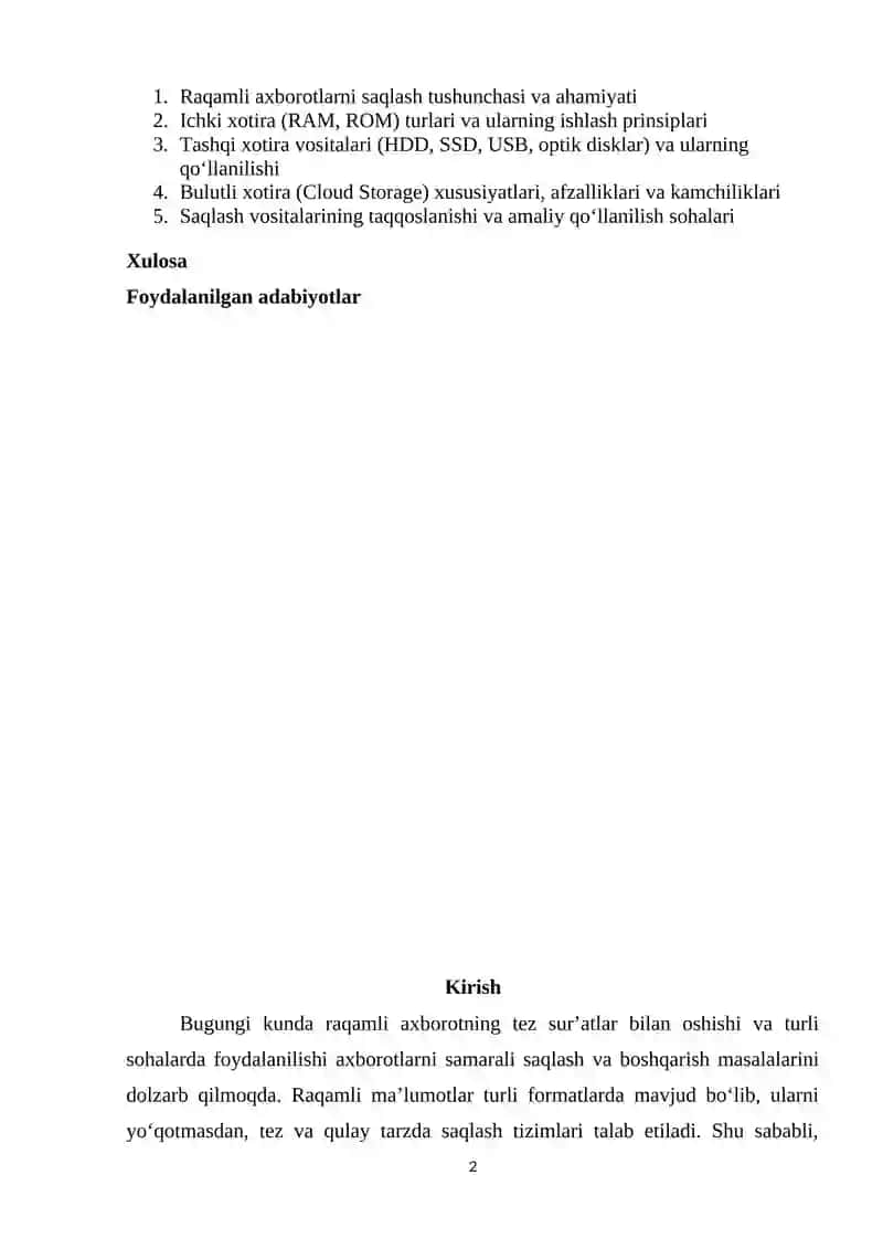 Raqamli axborotlarni saqlash vositalari: ichki, tashqi va bulutli xotiralar 2