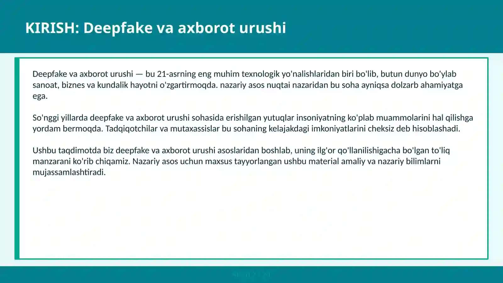 DEEPFAKE VA AXBOROT URUSHI 2