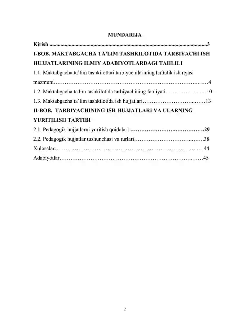Maktabgacha ta'lim tashkilotida tarbiyachi ish hujjatlari. 2