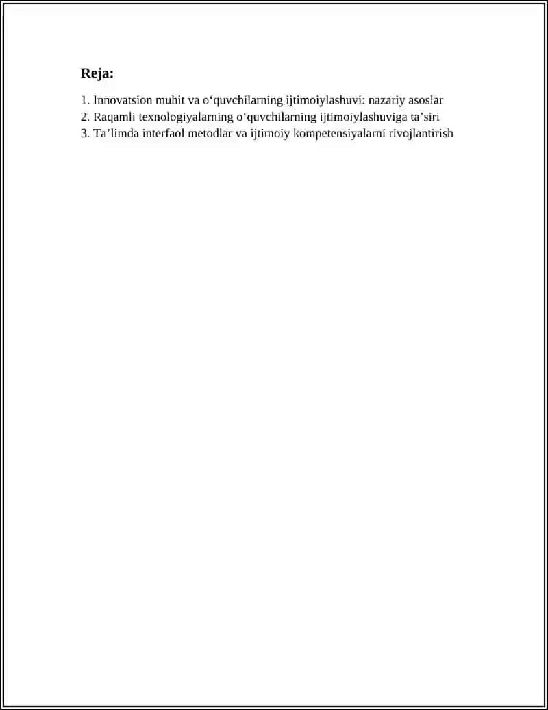 OʻQUVCHILARNING IJTIMOIYLASHUVIDA INNOVATSION MUHITNING ROʻLI 2
