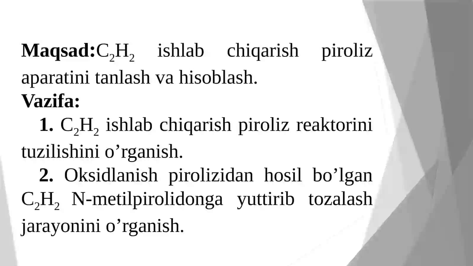 YILIGA 32000 TONNA ASETILEN ISHLAB CHIQARISH PIROLIZ REAKTORINI TANLASH VA HISOBLASH 2