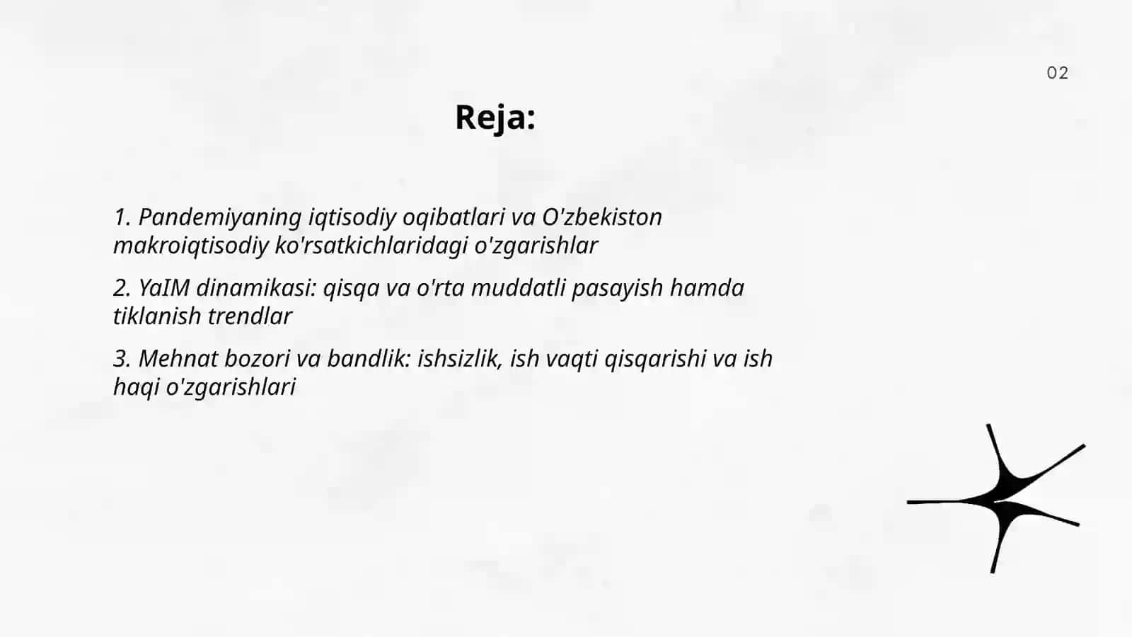 COVID-19 PANDEMIYASINING OQIBATLARI (SHOKLARI ) IQTISODIY TIKLANISH DINAMIKASI: O'ZBEKISTON TAJRIBASI 2