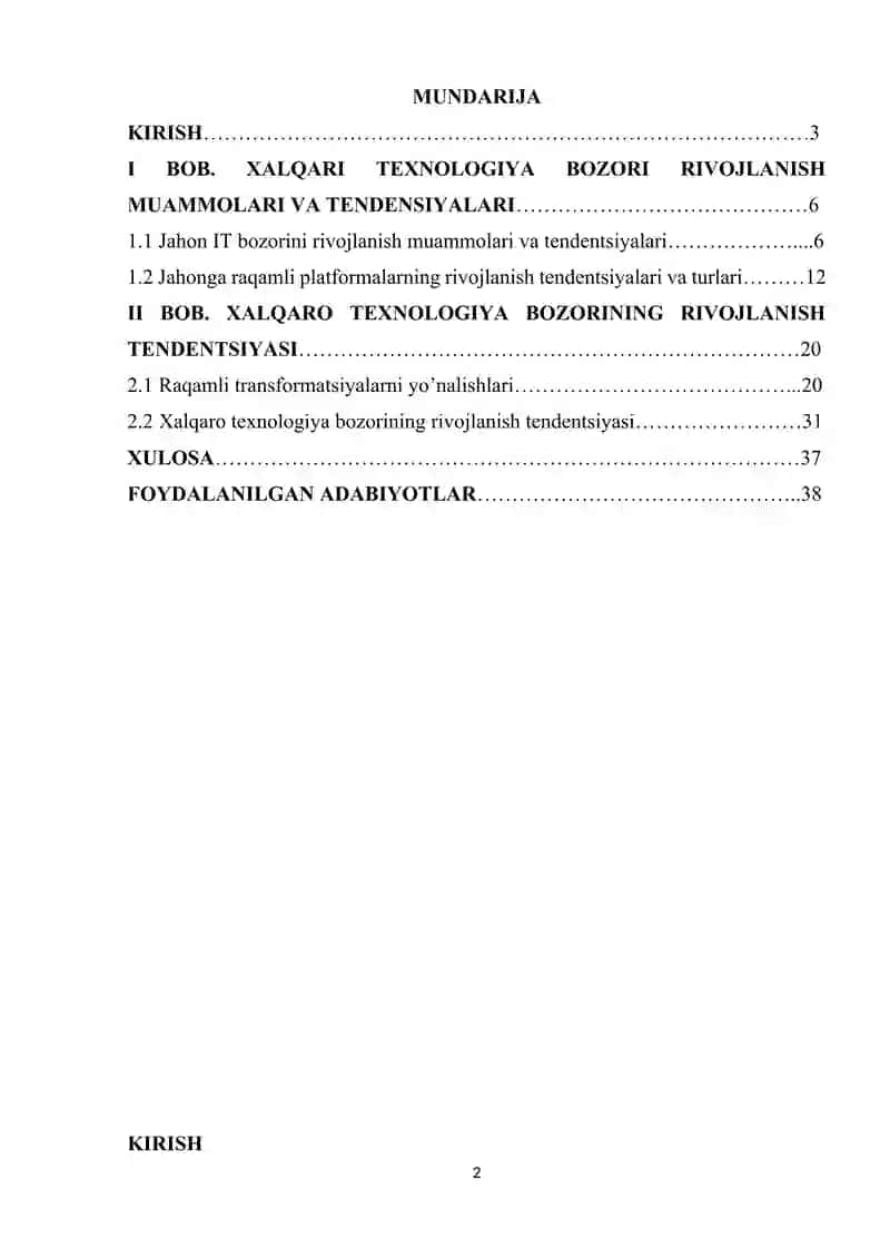 Xalqaro texnologiya bozorining rivojlanish tendensiyasi 2