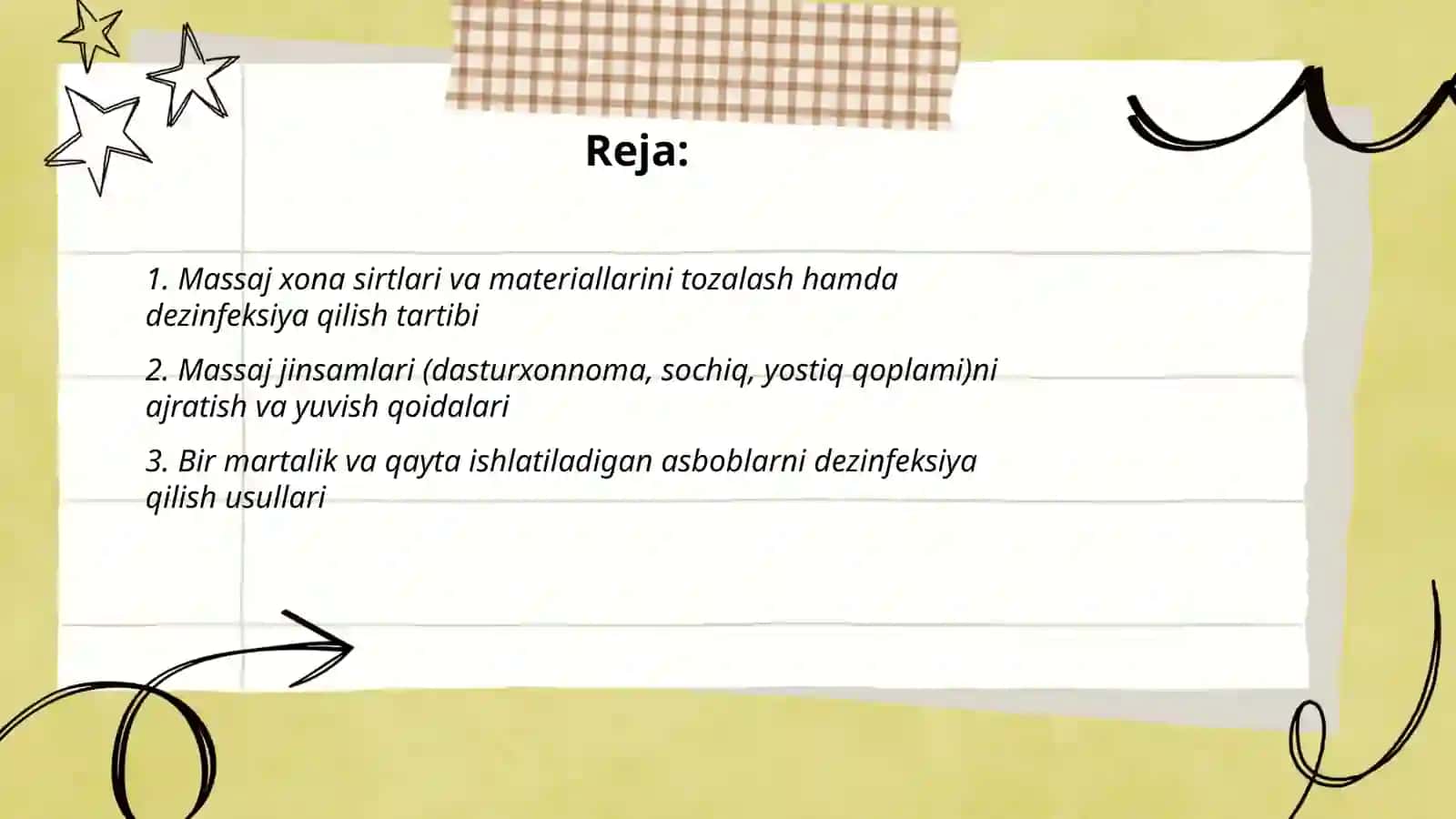 Massajxonasi va foydalaniladigon jomlar dezenfeksiyasi choralarini bilish 2