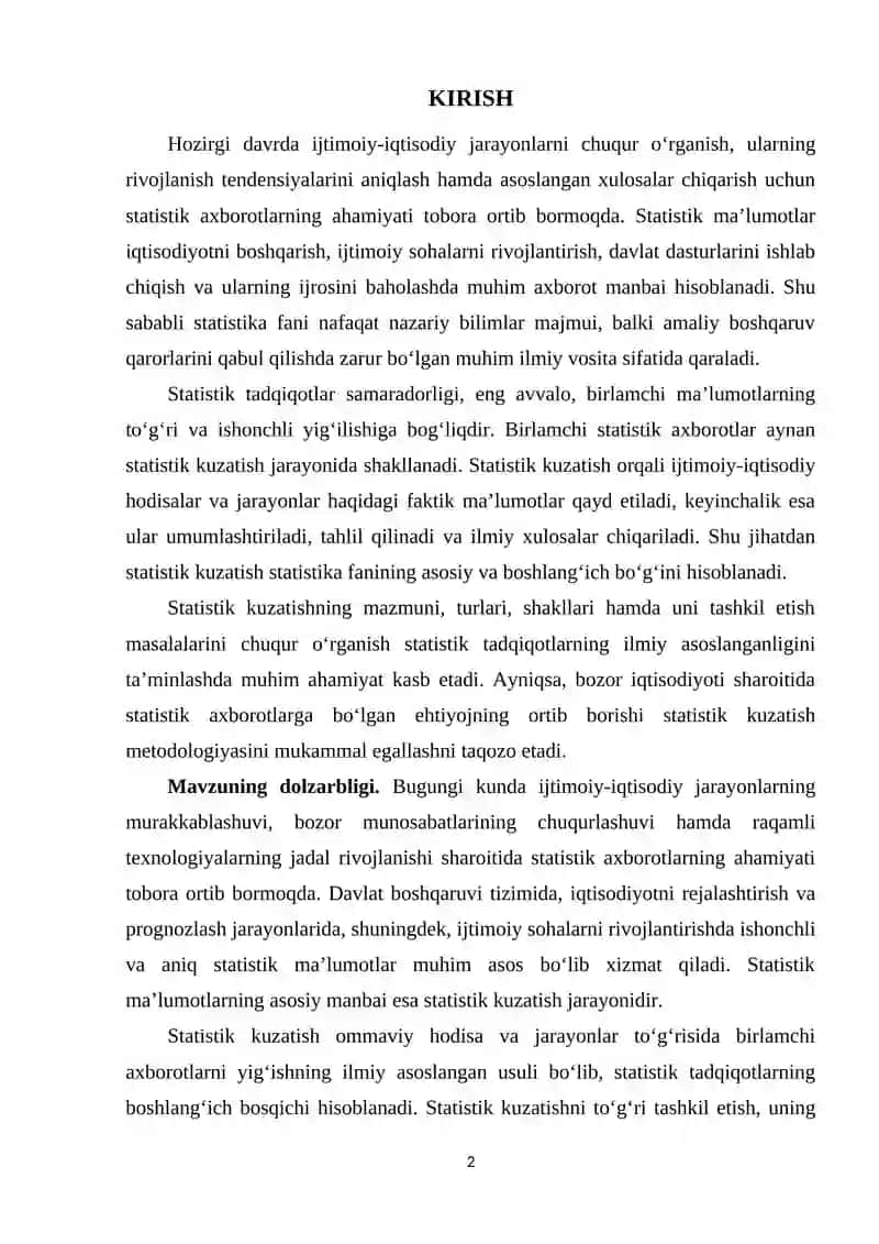 Statistik kuzatish; mohiyati, turlari va tashkiliy masalalari 2