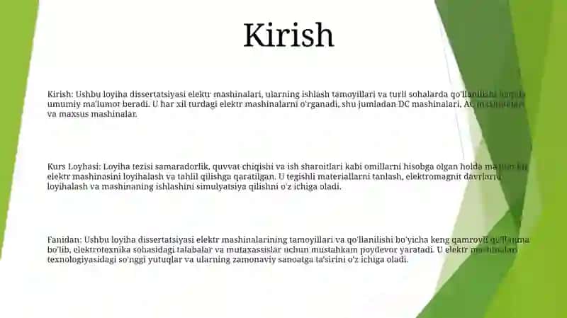 Elektr Mashinalari Fanidan Kurs Loyhasi 2