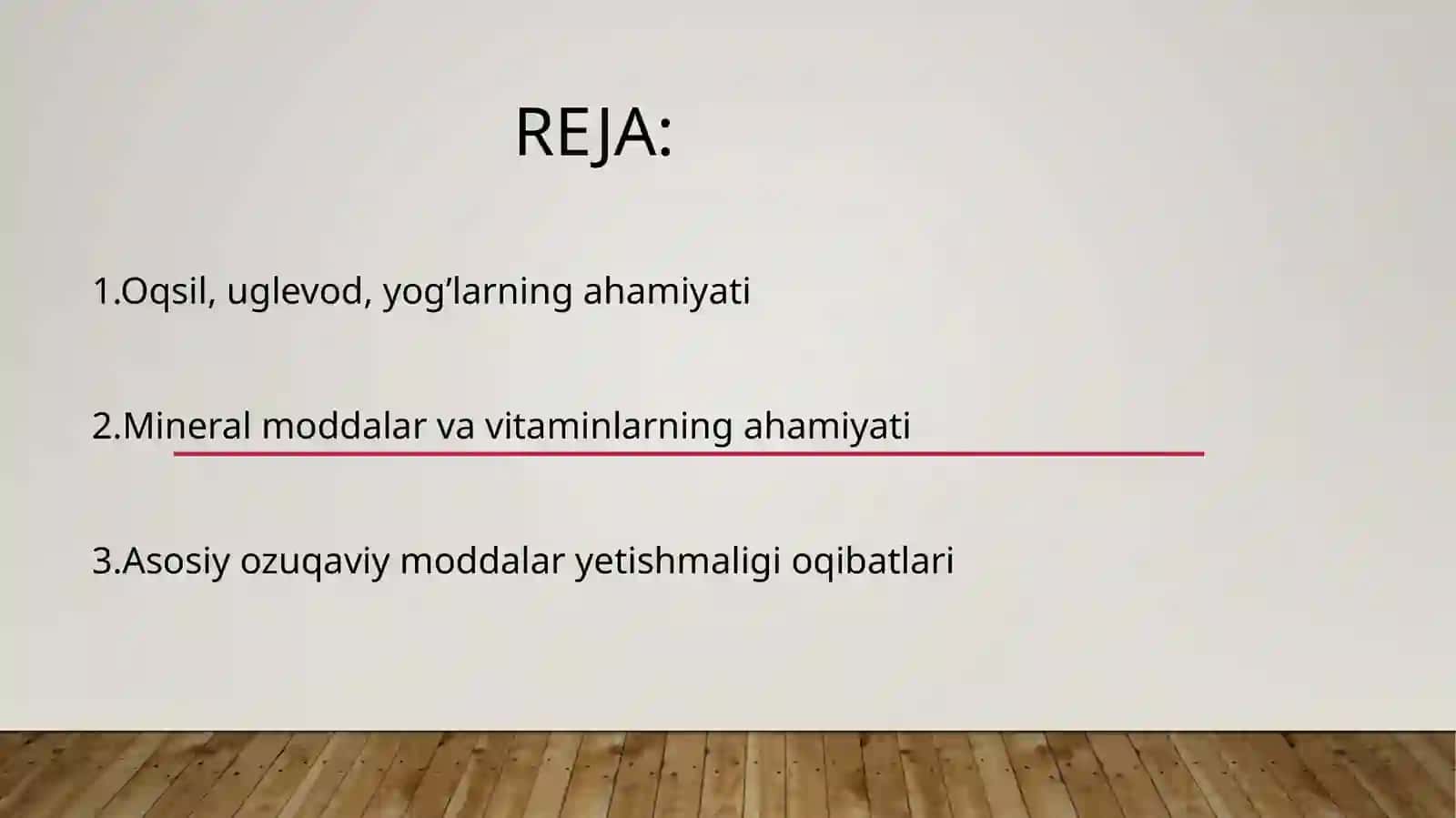Asosiy oziq moddalar-oqsillar, yog’lar, karbonsuvlar, mineral modular va vitaminlarni biologik roli 2