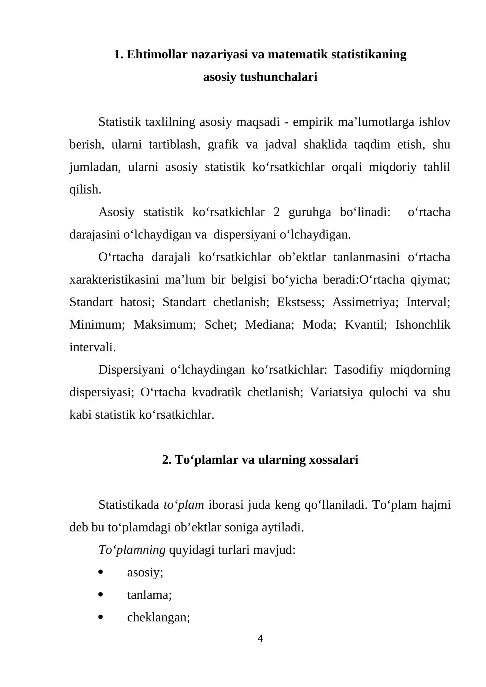 EKONOMETRIKADA EHTIMOLLAR NAZARIYASI VA MATEMATIK STATISTIKANING ASOSIY TUSHUNCHALARI 2