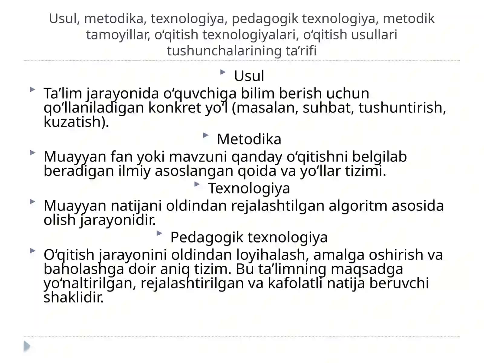 Ilmiy-pedagogik adabiyotlarni o‘rganish, zamonaviy ta’lim texnologiyalari tushunchasini aniqlash va umumlashtirish 2