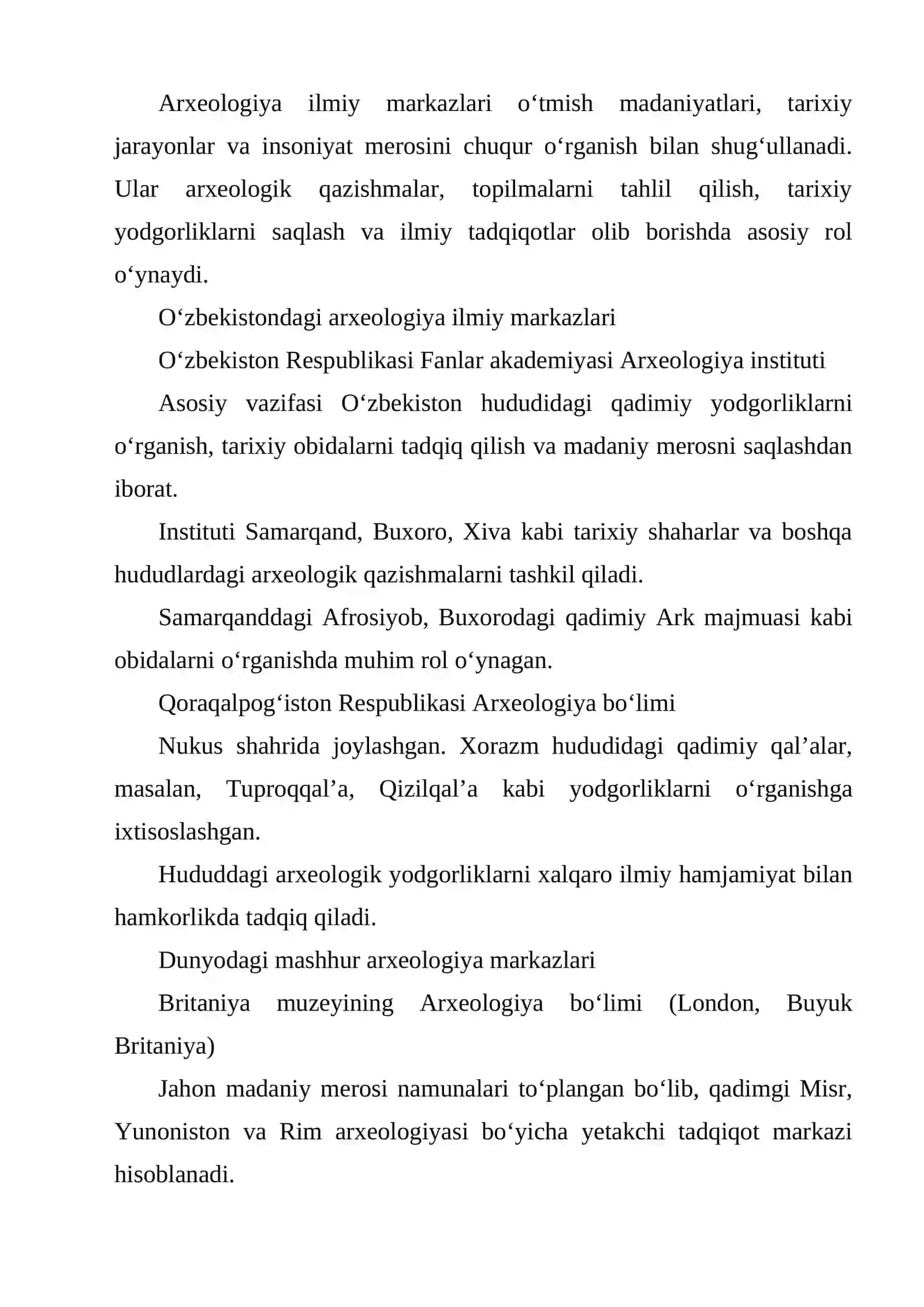 Arxeologiya ilmiy markazlari haqida umumiy ma'lumot 2