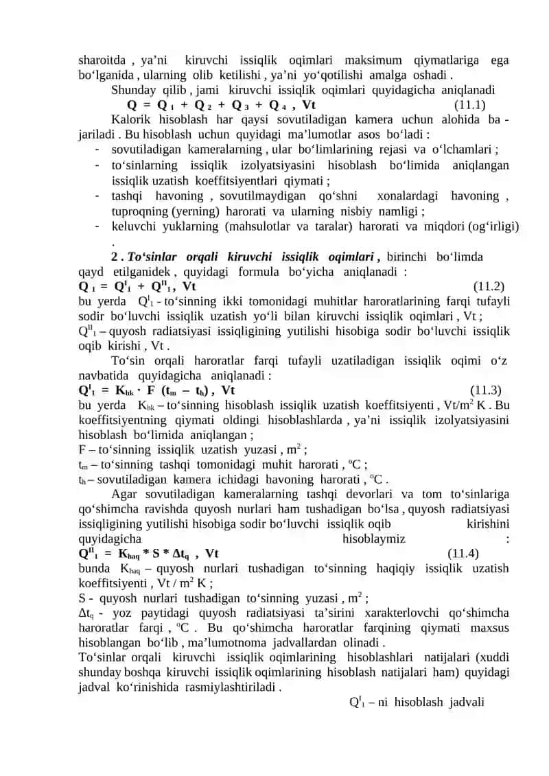 Ma’ruza: Chorvachilik mahsulotlarini saqlash uchun sovutish mashinasining kalorik hisoblanishi 2