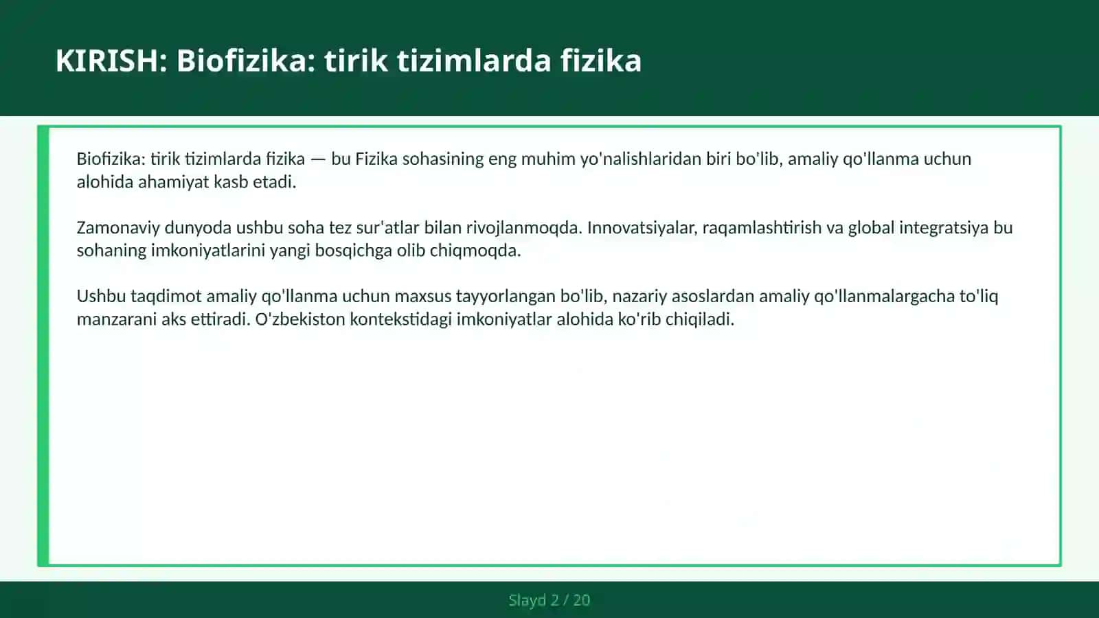 BIOFIZIKA: TIRIK TIZIMLARDA FIZIKA 2