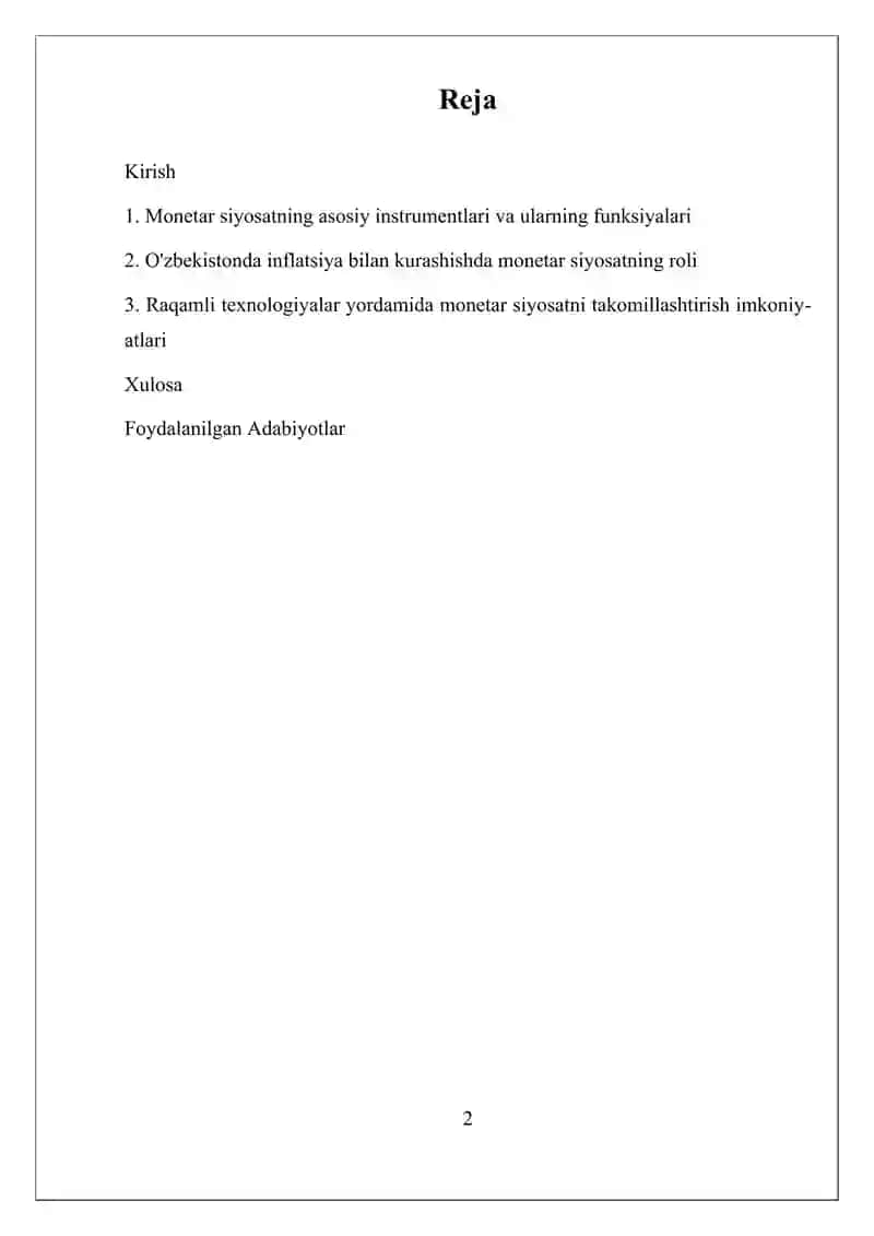 O zbekistonda monetar siyosat (Moliya va kredit) 2