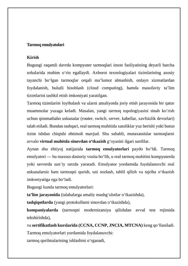 Tarmoq emulyatorlari va ulardan foydalanish 2
